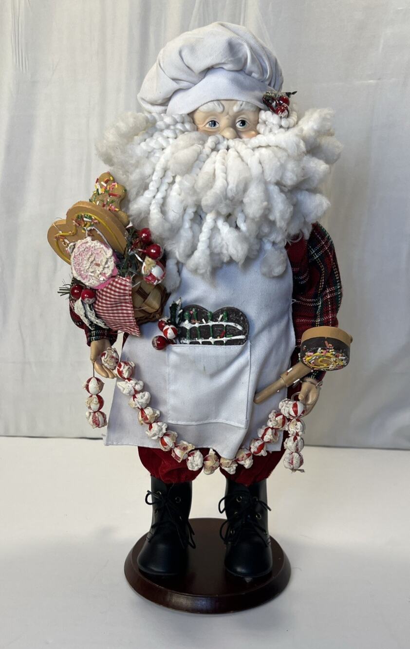 17” Christmas Santa Claus Baker Standing Figurine Holding Cookies And Candy